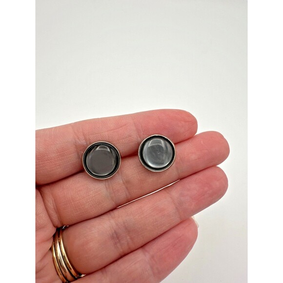 Vintage Round Gray Glass Cufflinks – Silver Tone Mid-Century Style - Picture 1 of 7